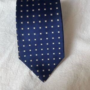 Polifroni Milano 100% Silk Mens Tie Navy Blue With Yellow Squares